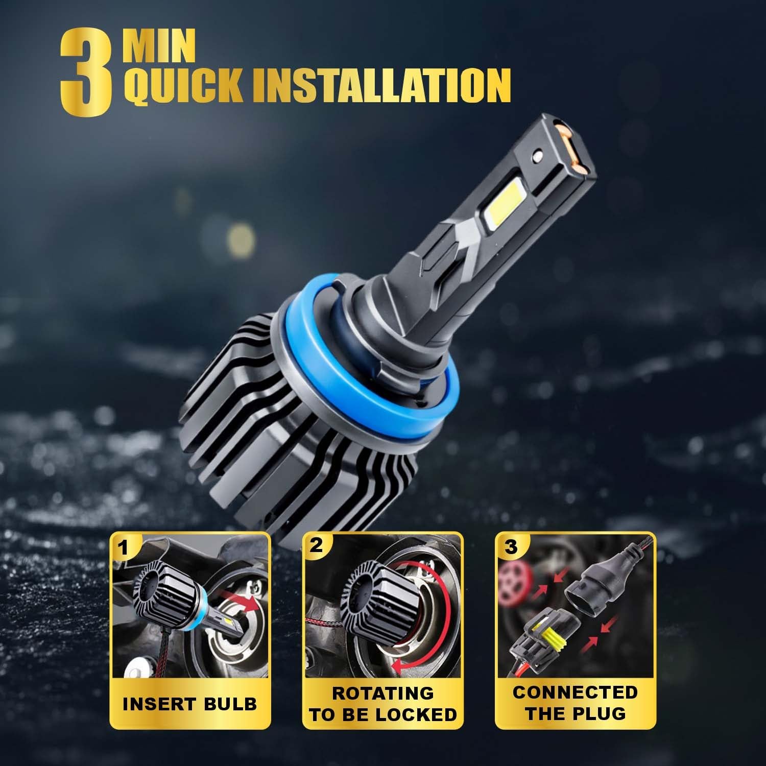 Audio Wheels H8/H11 LED Headlight Tri Colour, Single Beam 120W (15000LM) | 6000K/4300K/3000K | IP68 Waterproof Plug & Play Car Headlamp 12V/24V with Advanced Cooling | 2 Years Warranty