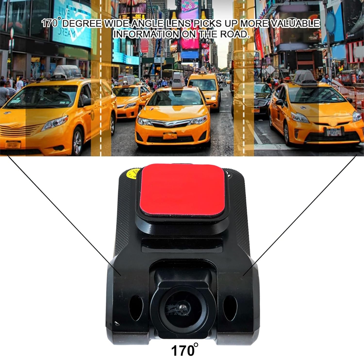 Audio Wheels Full HD 1920x1080p DVR Dashcam with 170° Wide Angle, Automatic Cyclic Recording, 32GB Memory Support, Android Stereo Compatibility, and App Control for High Definition Video Quality.
