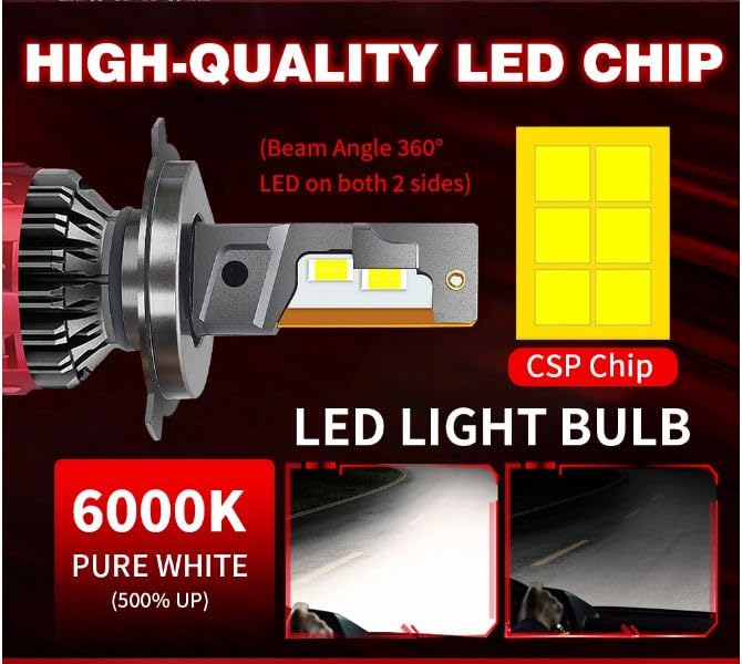 Audio Wheels H4-110W Car Led Headlight Bulbs,16,000 Lumens Super Bright LED Headlight Conversion Kit for Cars 6000K Cool White Quick Installation Halogen Replacement | Pack of 2 with 1-Year Warranty