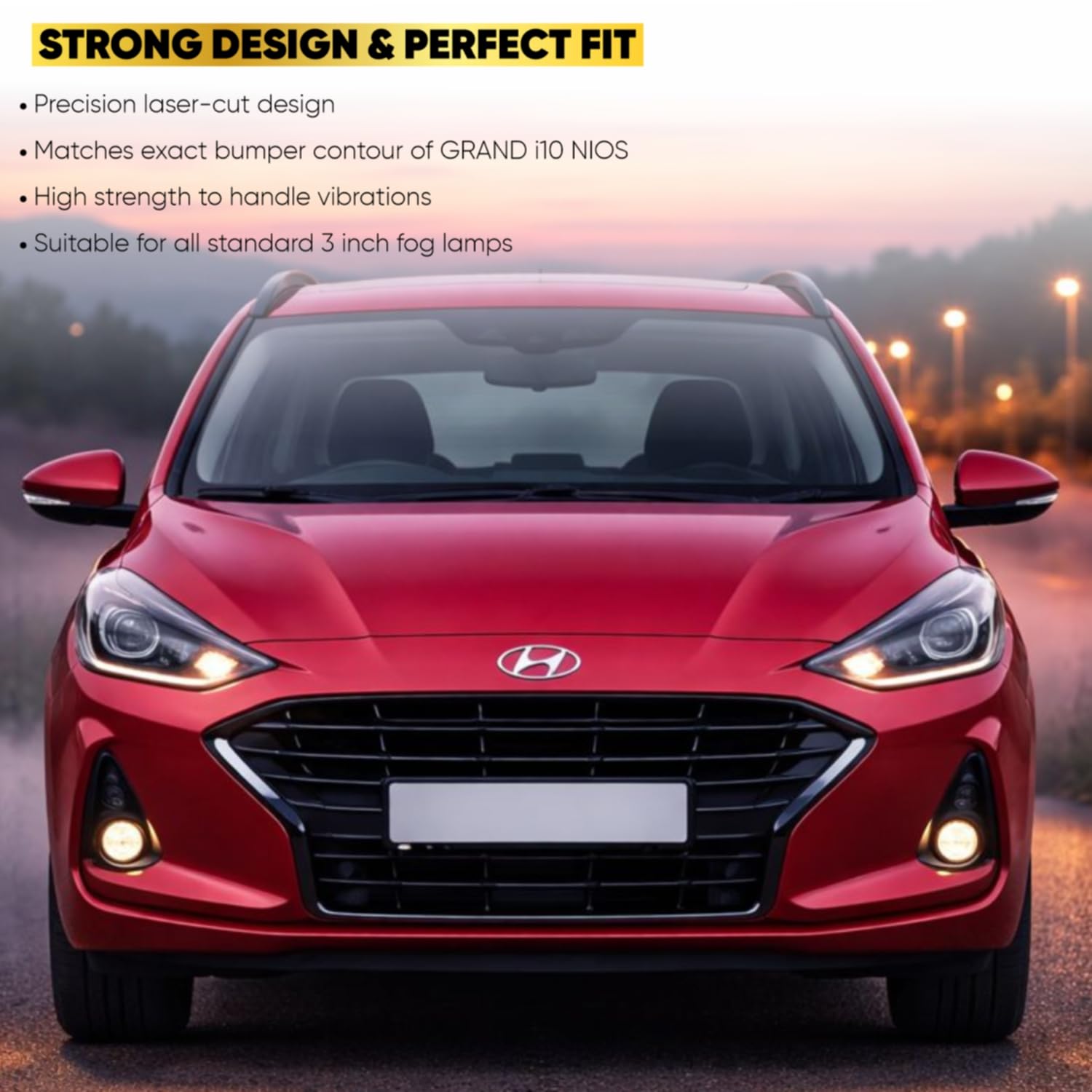 Audio Wheels 3 Inch Fog Lamp Mounting CoverBracket Kit - Car & Vehicle Fog Brackets  Direct Replacement Set  Compatible with Hyundai GRAND i10 NIOS