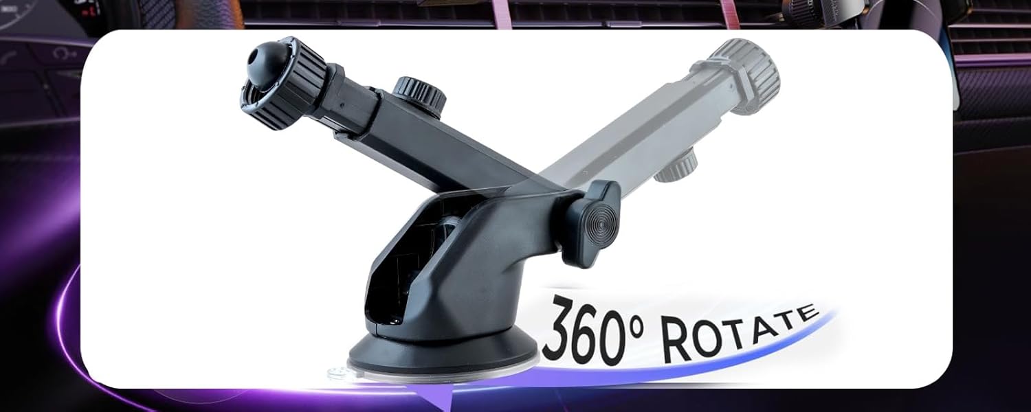 Audio Wheels Car Phone Holder 360° Rotation, Grip Go Series, Suction Cup Mount Auto Lock, Extendable Arm, Single-Handed Use, Shockproof Design Dashboard Accessories for Flexible Mobile Holder.