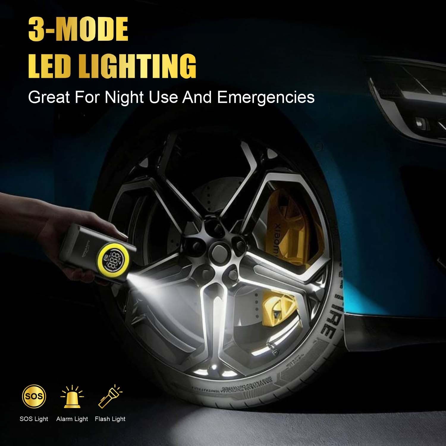 Audio Wheels Universal Digital Tyre Inflator [TI-03]  for Car, Bikes and SUVs | 65W Portable Air Compressor, 5600 mAh, Auto Shut-Off & LED Light  150 PSI