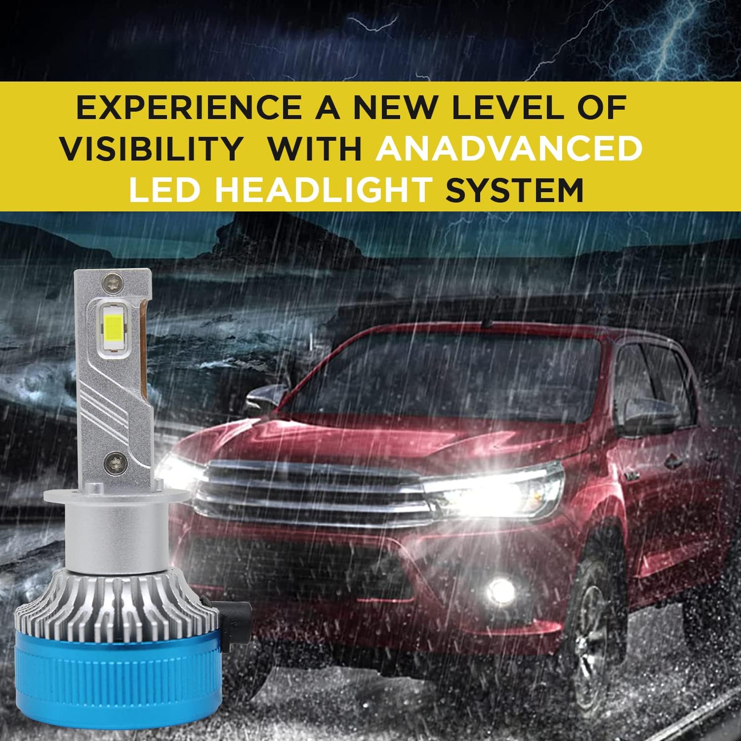 Audio Wheels H1-100W Car LED Headlight Conversion Kit – 20,000 Lumens Super Bright 6000K Cool White, Quick Installation Halogen Replacement, Pack of 2 (H1)