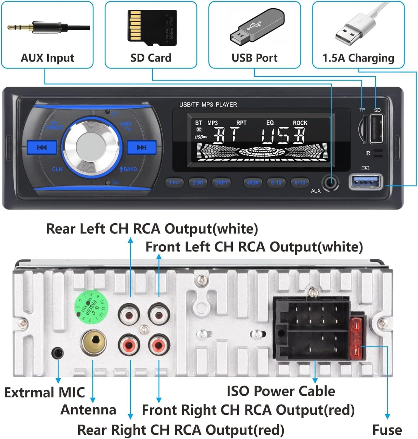 Audio Wheels Car Radio Bluetooth Single DIN Car Stereo Audio, MP3 Player Car Stereo 1 DIN with Bluetooth Handsfree/FM/Dual USB/TF/AUX/EQ/Quick Charge, with Wireless Remote Control (S-920)