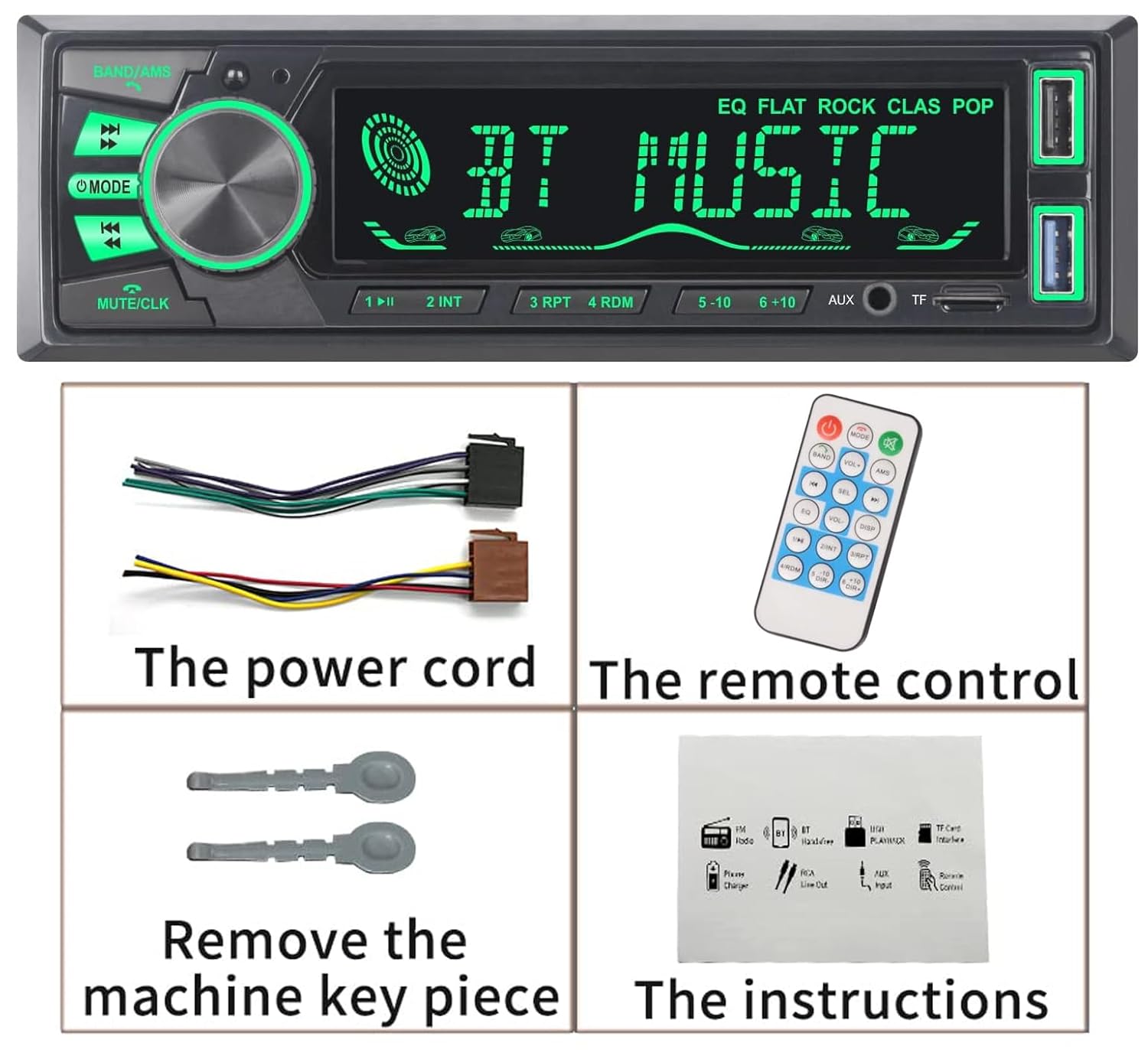 Audio Wheels Car Radio Bluetooth Single DIN Car Stereo Audio, MP3 Player Car Stereo 1 DIN with Bluetooth Handsfree/FM/Dual USB/TF/AUX/EQ/Quick Charge, with Wireless Remote Control (S-820)