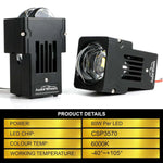 Audio Wheels 1.8" Square LED Fog Lamp | Single-Eye Projector | 6000K Cool White | 15,000 Lumens, 120W, IP68, 12V/24V - Fog Light for Cars & Vehicle Modification | Includes Mounting Assembly - Audio Wheels