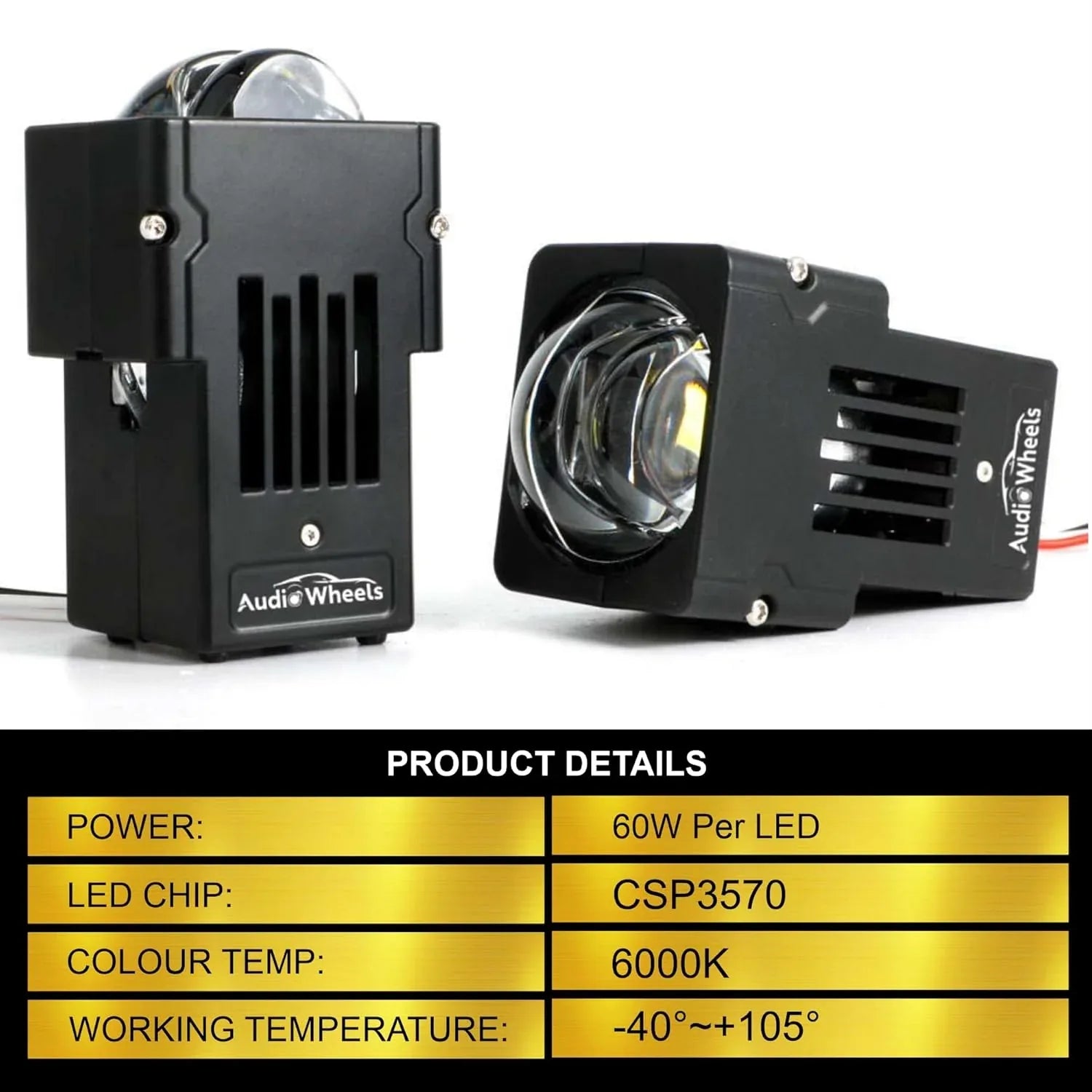 Audio Wheels 1.8" Square LED Fog Lamp | Single-Eye Projector | 6000K Cool White | 15,000 Lumens, 120W, IP68, 12V/24V - Fog Light for Cars & Vehicle Modification | Includes Mounting Assembly - Audio Wheels