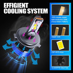 Audio Wheels H4/H19-250W LED Headlight Bulbs – 30,000 Lumens Ultra-Bright, 6000K Cool White – IP68 Waterproof, Plug & Play Conversion Kit – 50,000+ Hrs, 2-Year Warranty