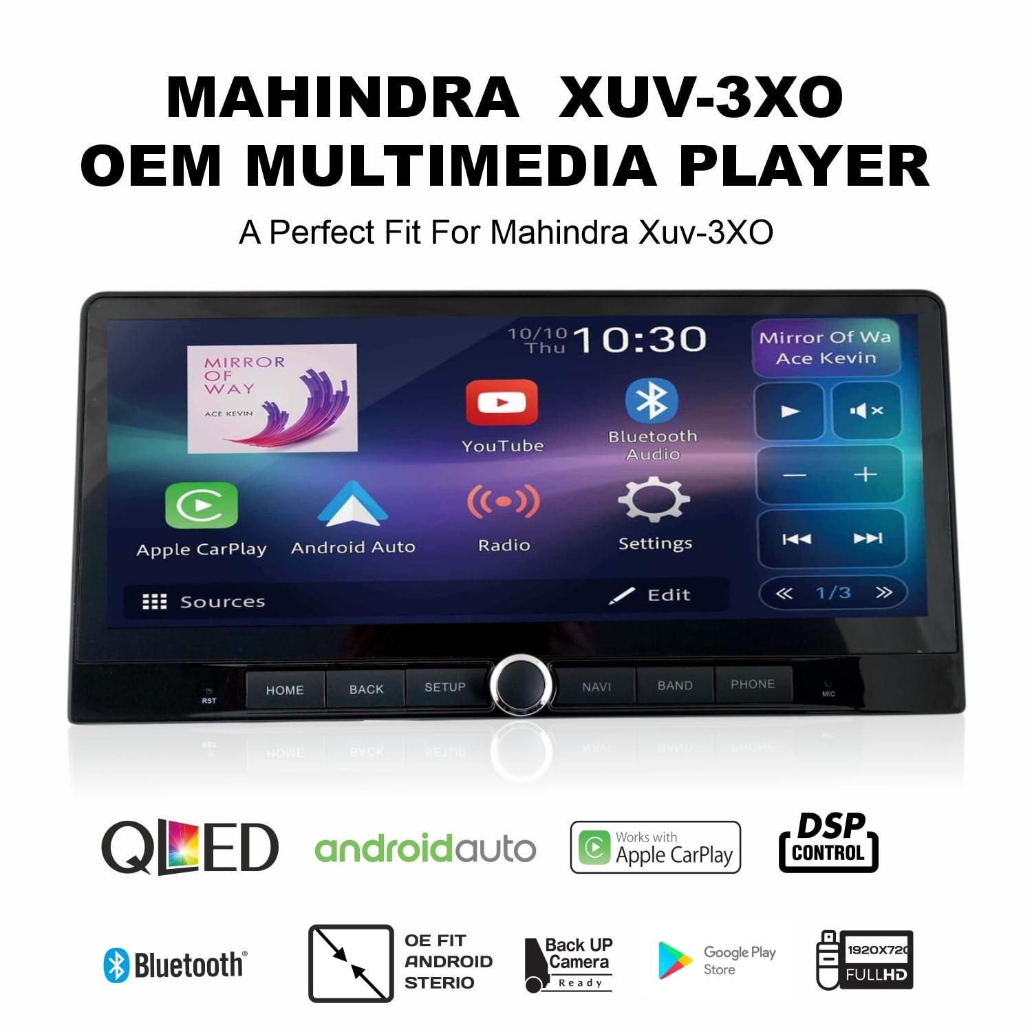 Audio Wheels (OEM) Android 12.33 Inch Touchscreen for Mahindra-3XO+Frame, 2GB RAM/32GB ROM, with Wireless CarPlay, DSP, Camera Support, and 4 x 50W Output.