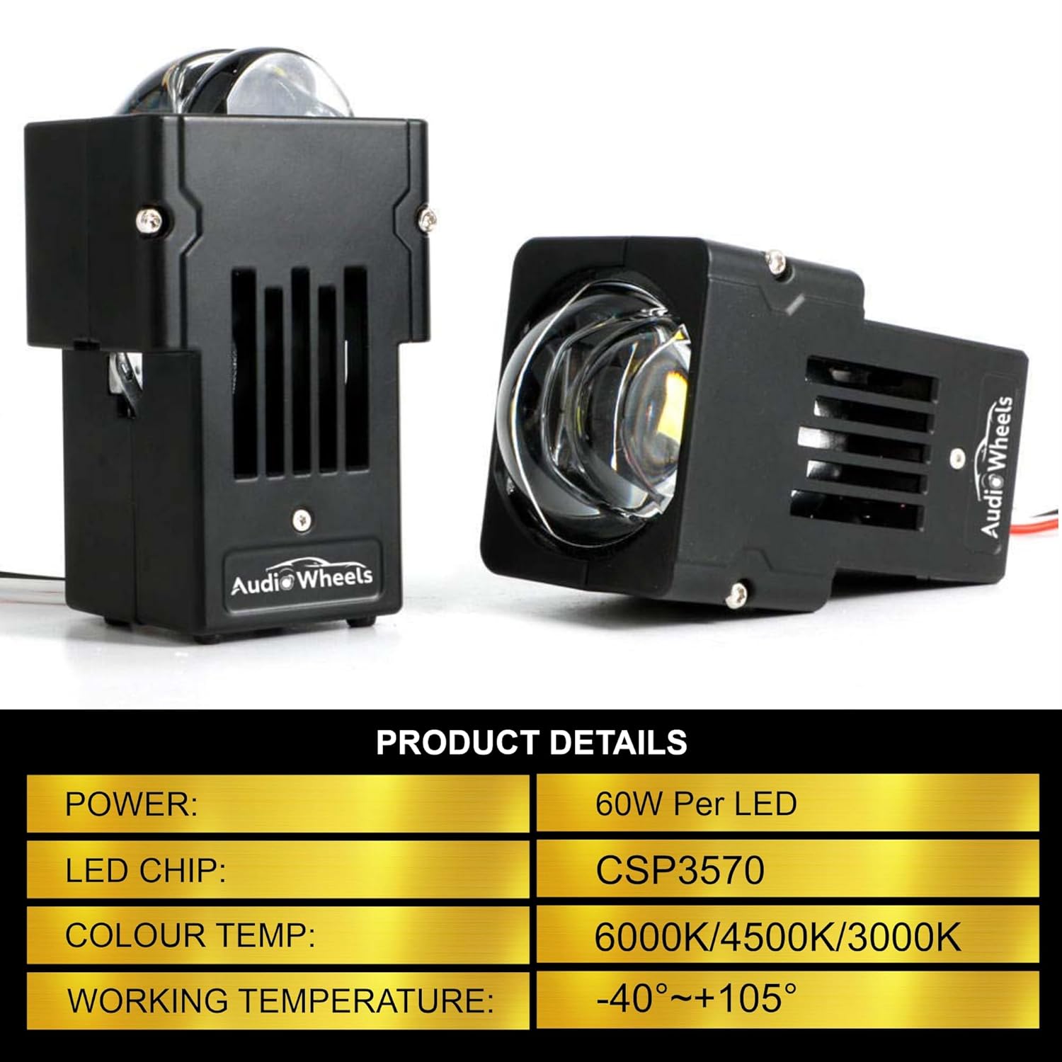 Audio Wheels 3 Inch Universal LED Projector Fog Lamp - 120W Car Projector Fog Light for Vehicle Modification (Tri-Colour, 1.8)