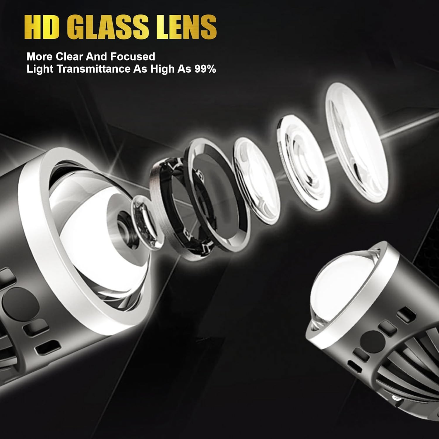 Audio Wheels 2 Inch Universal LED Projector Fog Lamp - 120W | White-6000K | 15,000LM Projector Light with Blue Lens | 12V/24V Car Driving Lamp for Vehicle Modification