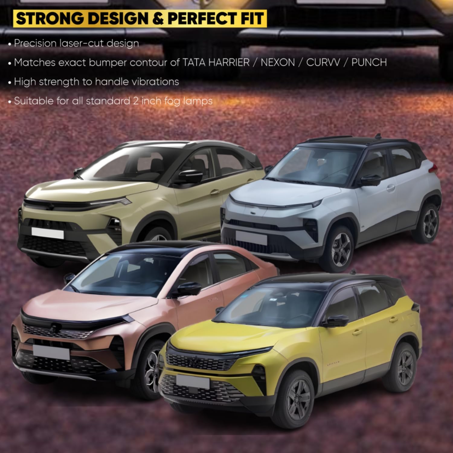 Audio Wheels 2 Fog Lamp Mounting CoverBracket Kit - Car & Vehicle Fog Brackets  Direct Replacement Set  Compatible with TATA NEXONPUNCHHARRIERCURVV