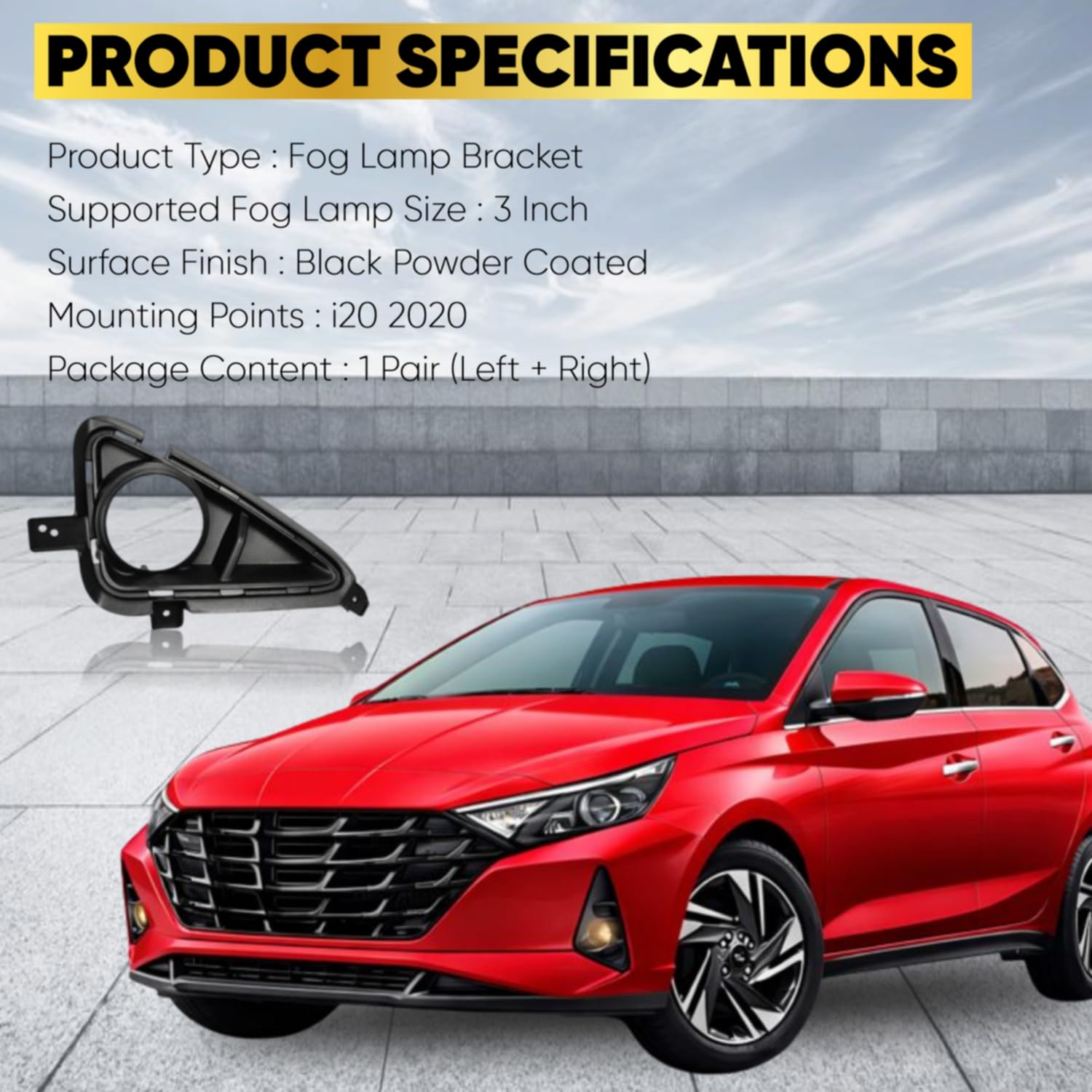 Audio Wheels 3 Inch Fog Lamp Mounting Cover / Bracket Kit - Car & Vehicle Fog Brackets | Direct Replacement Set | Compatible with Hyundai i20 (2020)