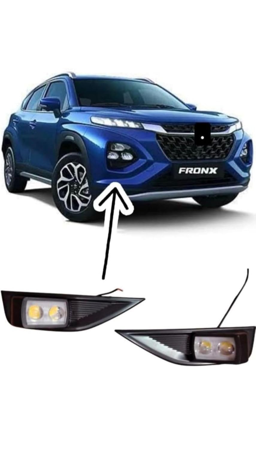 Audio Wheels LED DRL (Daytime Running Light) Fog Light for MARUTI SUZUKI FRONX | Switchable White/Yellow/Red/Blue | 15W LED | DC 12V Plug and Play | 90% Power Saving