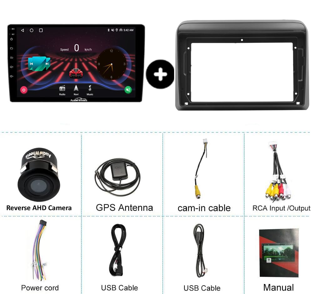 Audio Wheels Maruti Ertiga 2010+: 9-Inch 1280P IPS Android 2/32 Car Display with Gorilla Glass - Double Din Car Stereo, Android 13,+ AHD Camera & Dashboard Frame (Maruti Ertiga 2010+)