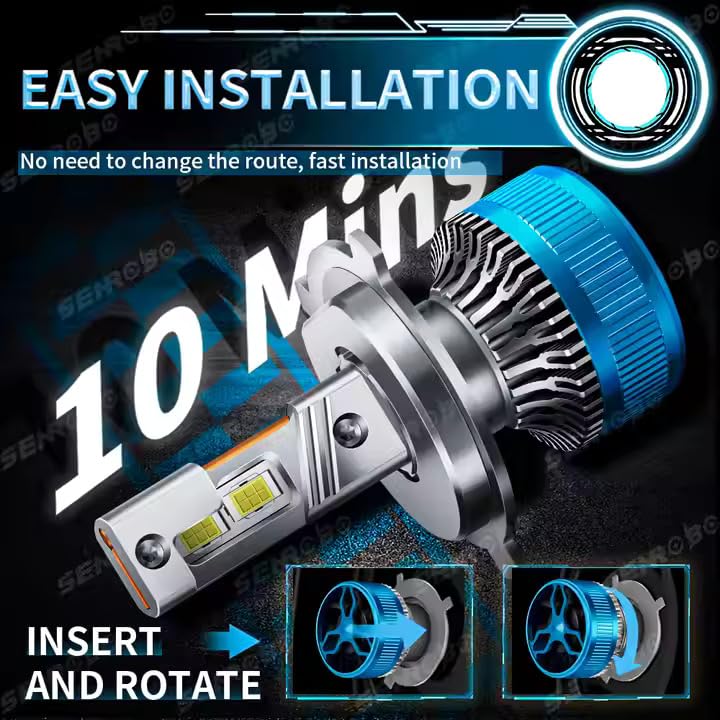 Audio Wheels H4/19 100W Car LED Headlight Conversion Kit – 20,000 Lumens Super Bright 6000K Cool White, Quick Installation Halogen Replacement, Pack of 2