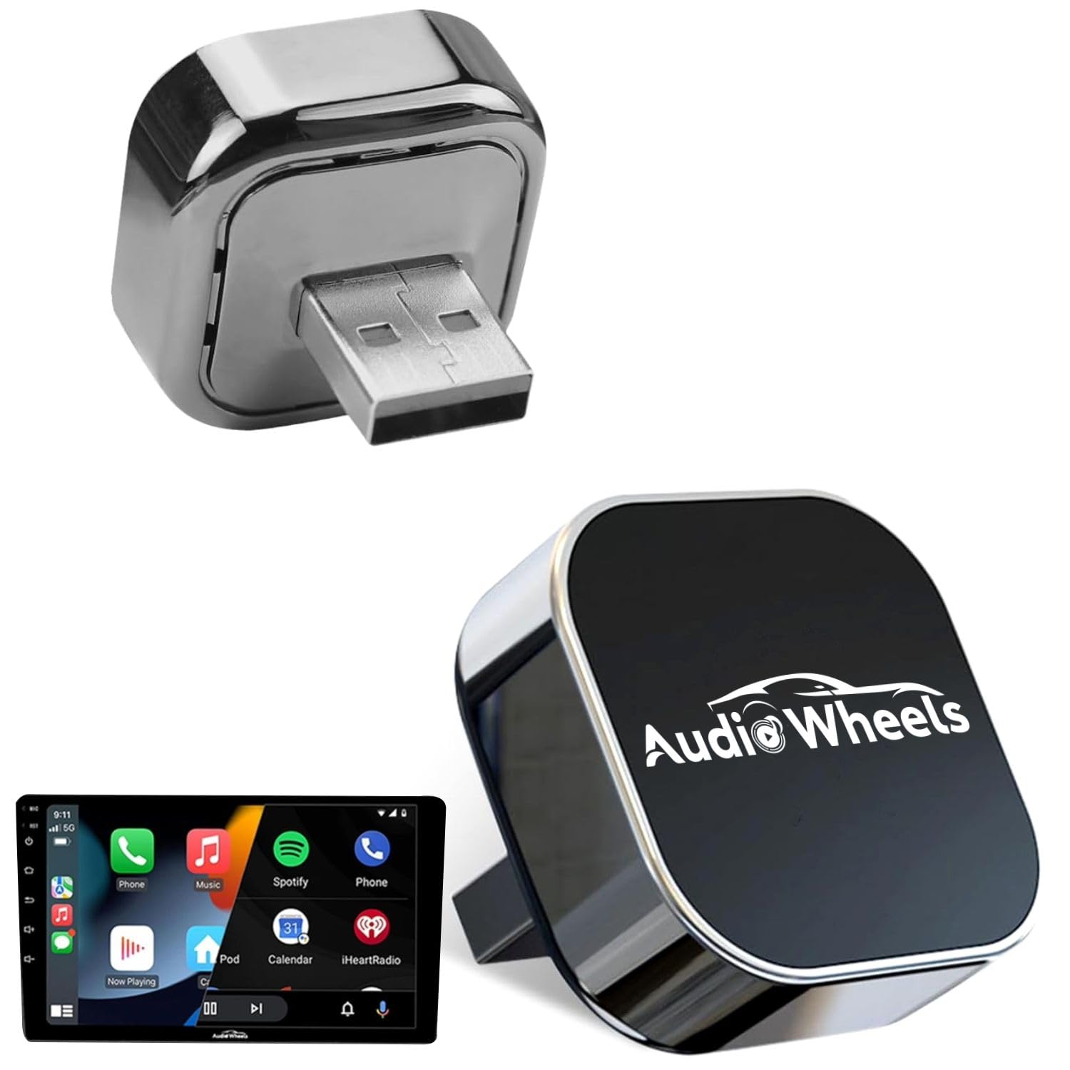 Audio Wheels Turbo Dock Wireless Car Play Adapter – Wireless Android Auto Adapter for Seamless Music Streaming & Hands-Free Calling with Plug & Play USB Receiver for Cars & Home Systems