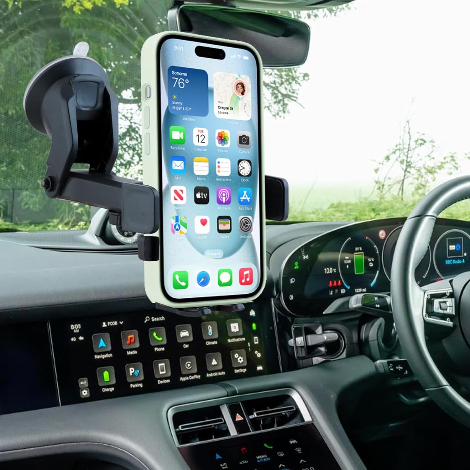 Audio Wheels Car Phone Holder 360° Rotation, Grip Go Series, Suction Cup Mount Auto Lock, Extendable Arm, Single-Handed Use, Shockproof Design Dashboard Accessories for Flexible Mobile Holder.