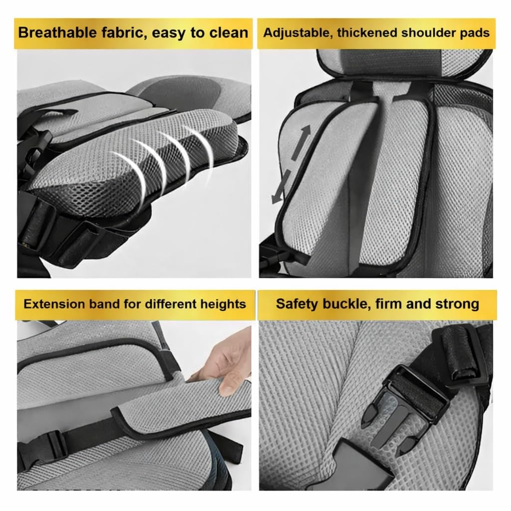 Audio Wheels Portable Foldable Baby Seat Cushion with Adjustable Shoulder & Back Straps, Universal Fit for Car, Bicycle, Stroller, Sofa & High Chair (Toddlers & Kids 6 Months-4 Years) (Gray)