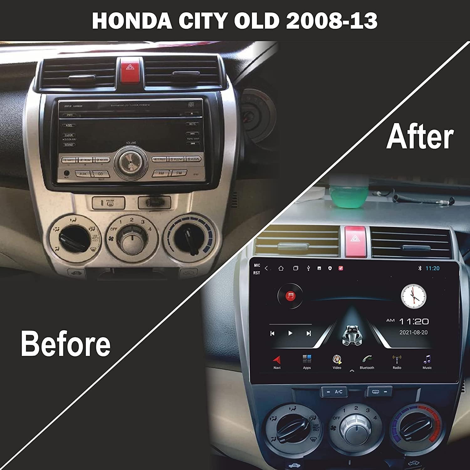 Audio Wheels ABS300 Plastic Material 9 inch Honda City I-VTEC Car Stereo Frame with Wiring Suitable for Base Model Honda City I-VTEC 2008-2014