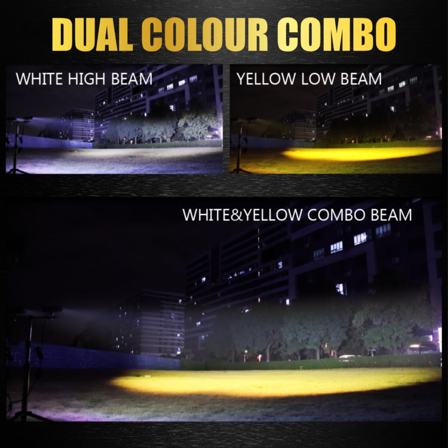 Audio Wheels 3 Eye Multifunctional Dual Beam External Lamp, Auxiliary Light, 120W Power Supply, White & Yellow Light, 20,000 Lumens, Heavy-Duty Aluminum, IP67 Waterproof, Universal Fit