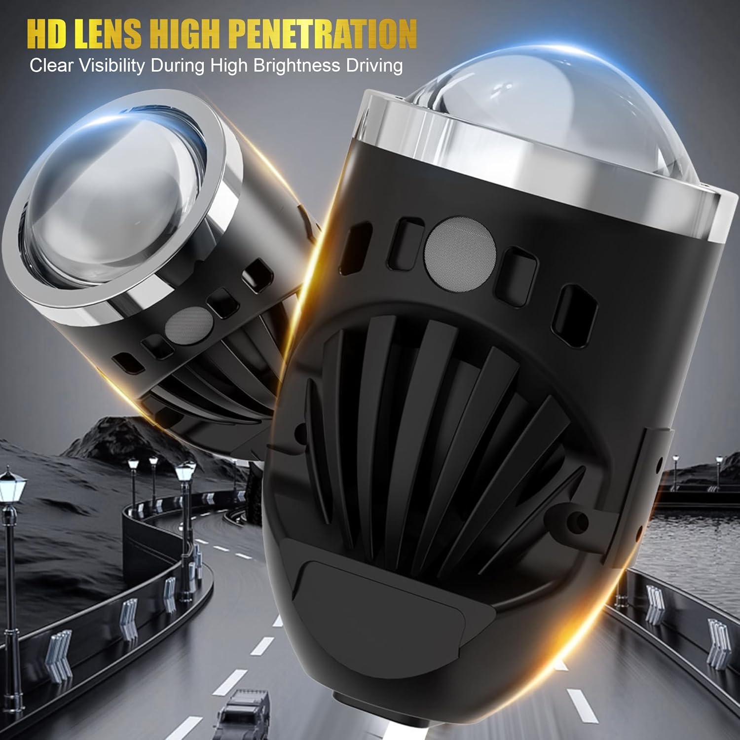 Audio Wheels 1.8 Inch LED Projector Fog Lamp with Cover - 120W, 6000K White (15000LM) with Blue Tint Film | 12V/24V Fog Light for Car & Vehicle Modification | For Toyota Innova Hycross