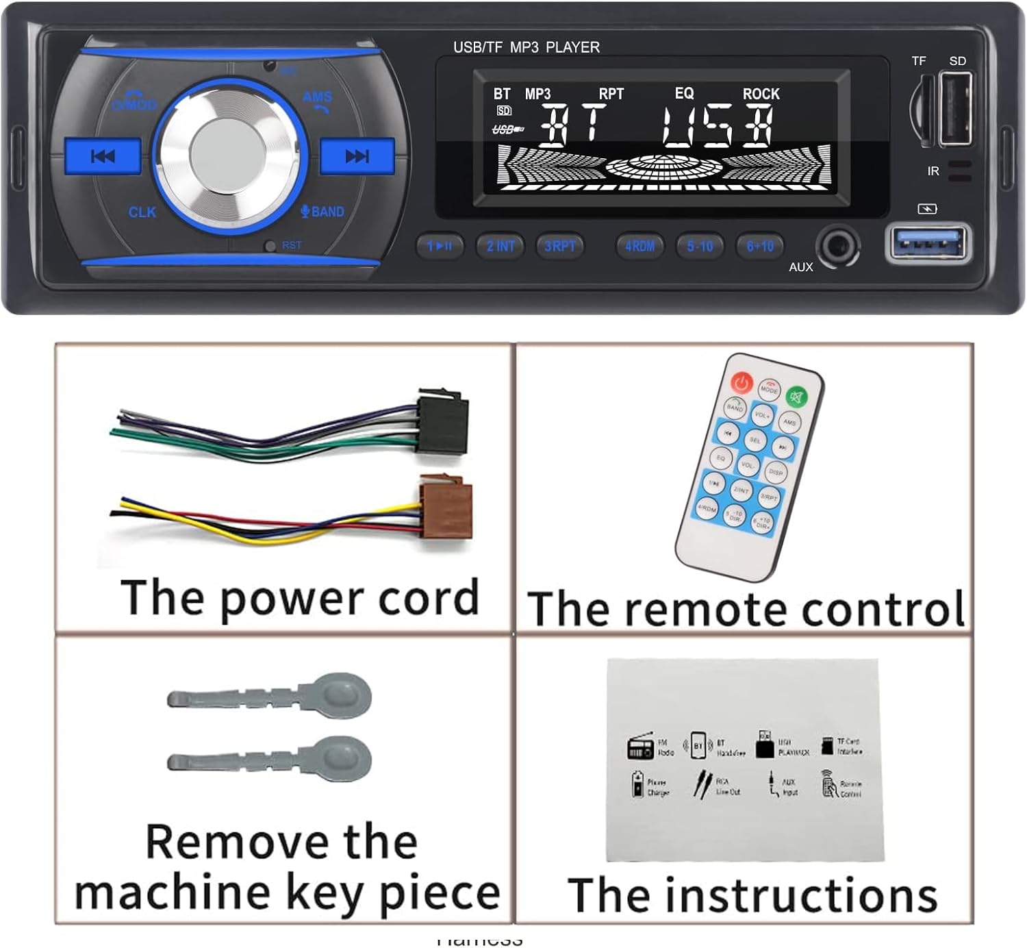 Audio Wheels Car Radio Bluetooth Single DIN Car Stereo Audio, MP3 Player Car Stereo 1 DIN with Bluetooth Handsfree/FM/Dual USB/TF/AUX/EQ/Quick Charge, with Wireless Remote Control (S-920)
