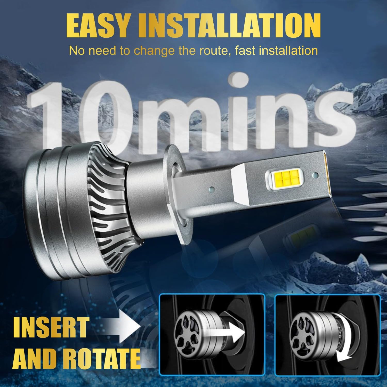 Audio Wheels H1-75W LED Headlight Bulbs – 75,00LM, 6000K Cool White, IP68 Waterproof, 1-Year Warranty, Super Bright Automotive Headlights (Pack of 2)