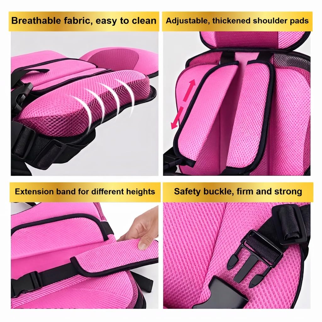 Audio Wheels Portable and Foldable Baby Seat Cushion with Adjustable Shoulder & Back Straps, Universal Fit for Car, Bicycle, Stroller, Sofa & High Chair (Toddlers & Kids 6 Months-4 Years) (Pink)