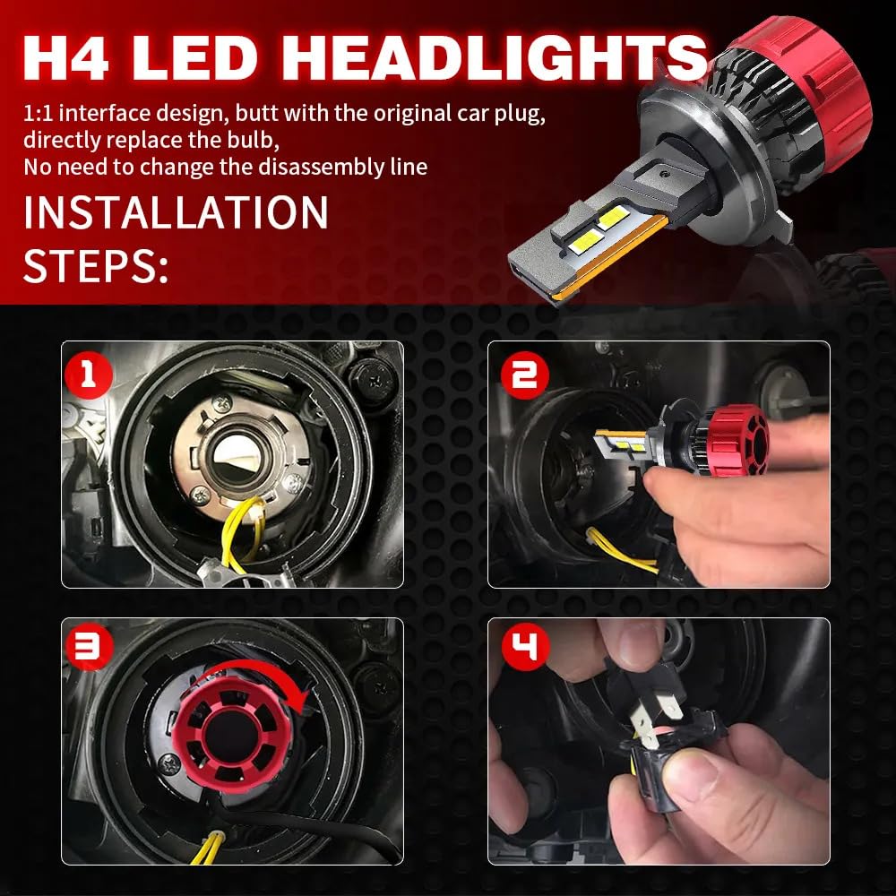 Audio Wheels H4-110W Car Led Headlight Bulbs, 16,000 Lumens Super Bright LED Headlight Conversion Kit for Cars 6000K Cool White Quick Installation Halogen Replacement, Pack of 2