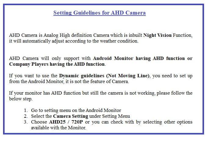 Audio Wheels AHD Reverse Parking Camera Kit - Universal Waterproof Rear View Camera with Wide-Angle Lens for Android Car Monitors