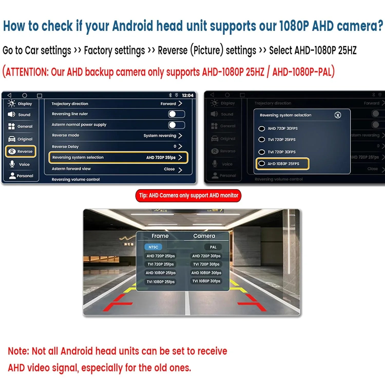 Audio wheels 1920x1080 Pixel AHD Backup Camera, Switcher Loop Cable, IP68 Waterproofing, Night-Vision car Reverse Camera compitable with Car Android Stereo. - Audio Wheels