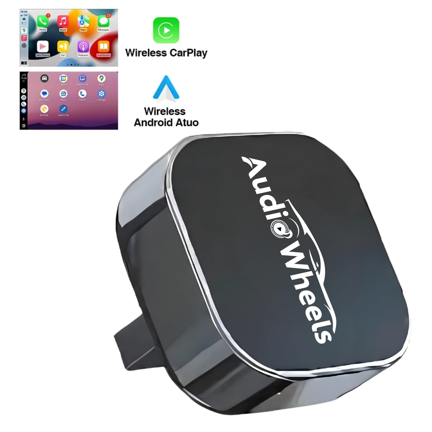 Audio Wheels Turbo Dock Wireless Car Play Adapter – Wireless Android Auto Adapter for Seamless Music Streaming & Hands-Free Calling with Plug & Play USB Receiver for Cars & Home Systems