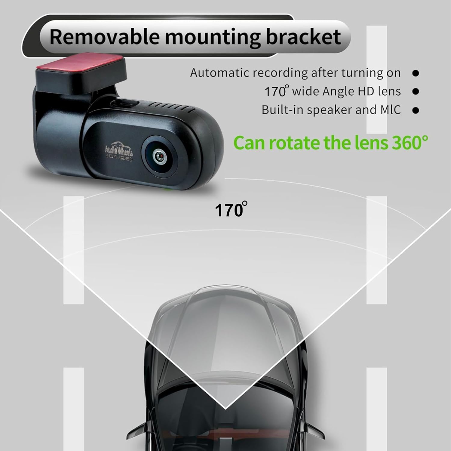 Audio Wheels USB Mega Pixels12.0M Full HD Camera Recorder with 5V 0.4A,720p Video, 30 FPS, High-Sensitivity Low-Light CMOS Sensor, MIC Support, Upto 32GB,Android Navigation.