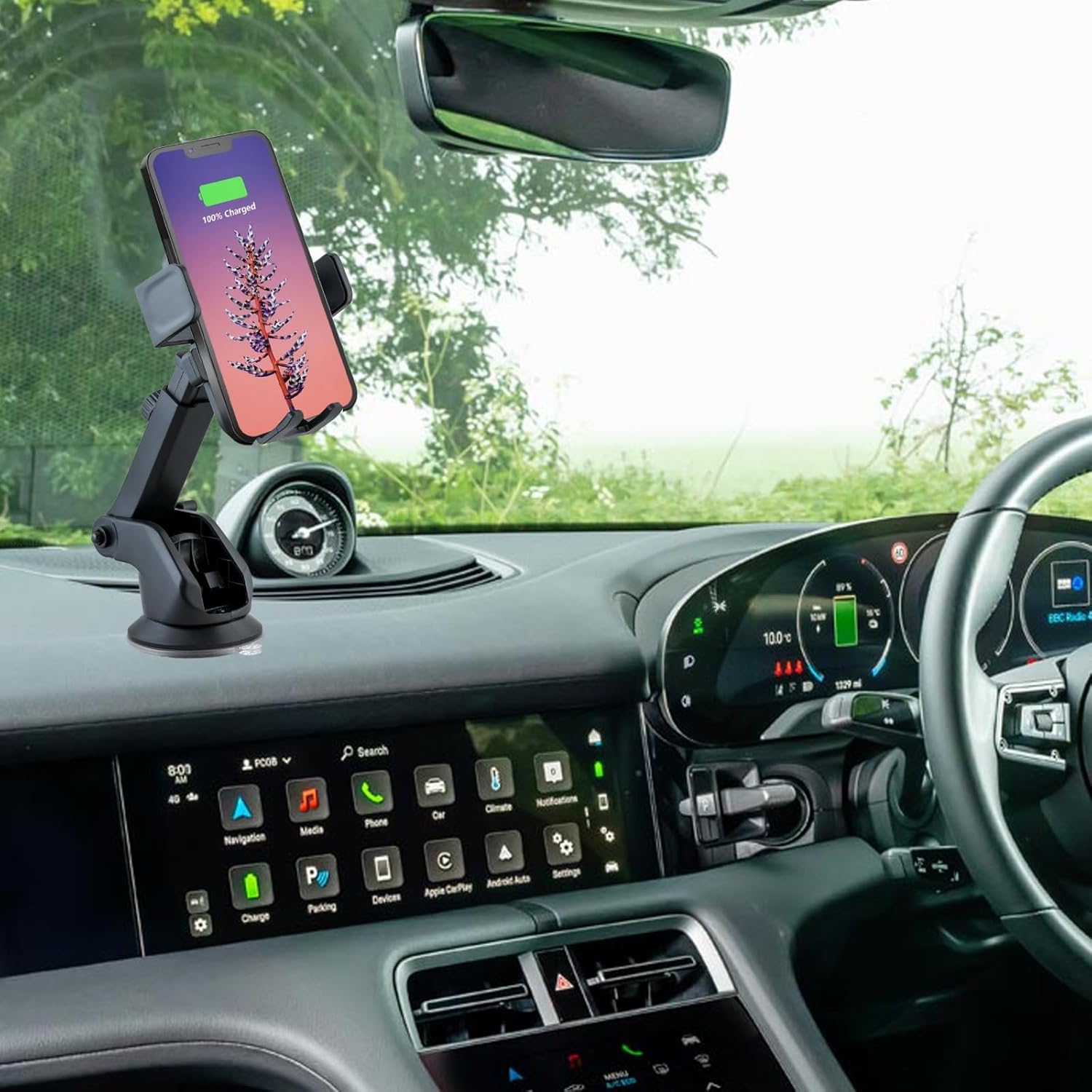 Audio Wheels Car Phone Holder 360° Rotation, Grip Go Series, Suction Cup Mount Auto Lock, Extendable Arm, Single-Handed Use, Shockproof Design Dashboard Accessories for Flexible Mobile Holder.