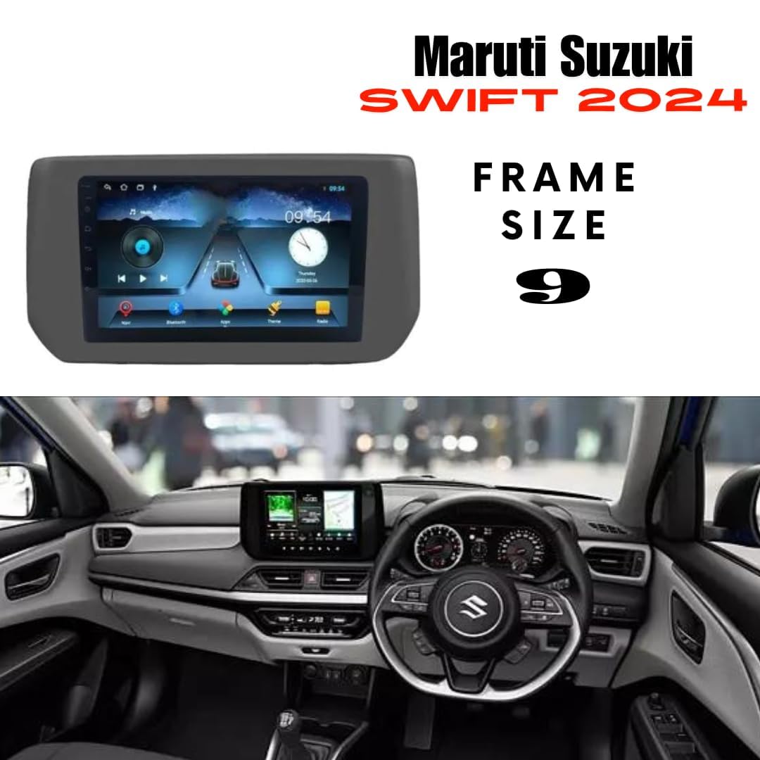 Audio Wheels Swift Dzire 2024 9-inch 1280P IPS Auto Android Car Display with Gorilla Glass | Double Din Car Stereo | Android 13 | 2GB/32GB Multimedia Player + AHD Camera, Dashboard Frame & Socket