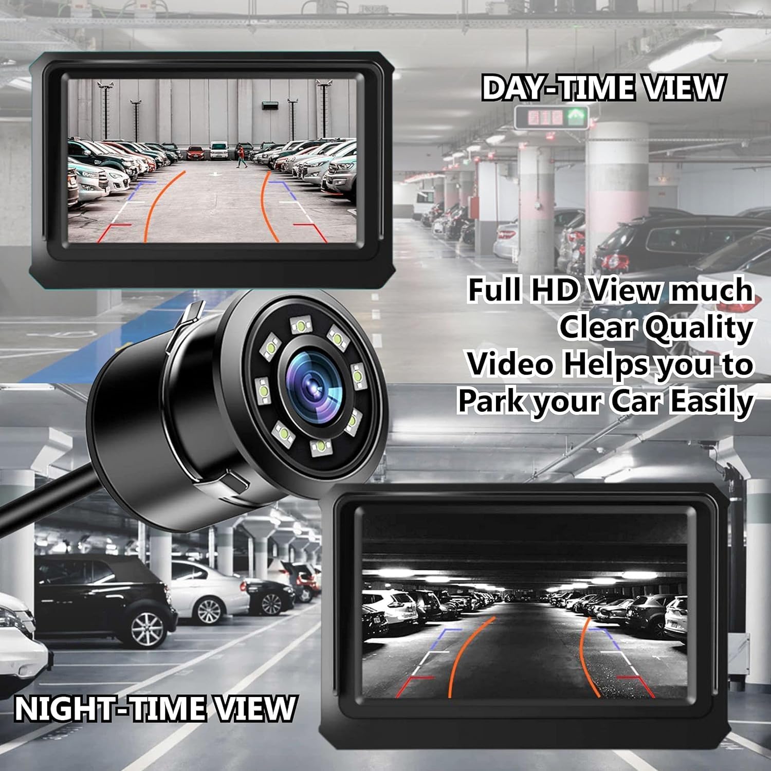 Audio Wheels Dynamic Path Guide Line with 150°Perfect View Angle Design Waterproof Universal 8 LED Lights Always Bright Night Lamp Rear View Car Reverse Camera