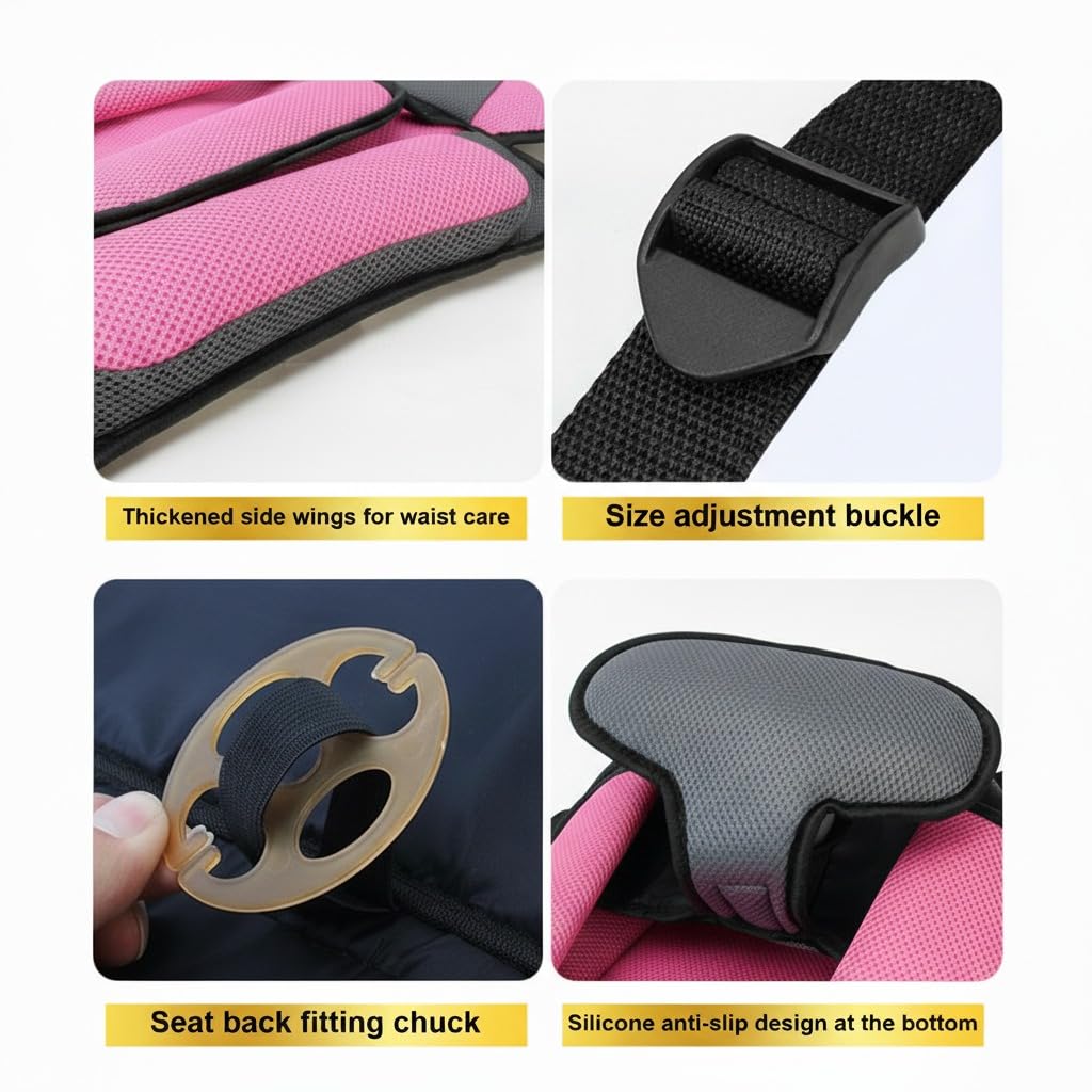 Audio Wheels Portable and Foldable Baby Seat Cushion with Adjustable Shoulder & Back Straps, Universal Fit for Car, Bicycle, Stroller, Sofa & High Chair (Toddlers & Kids 6 Months-4 Years) (Pink)