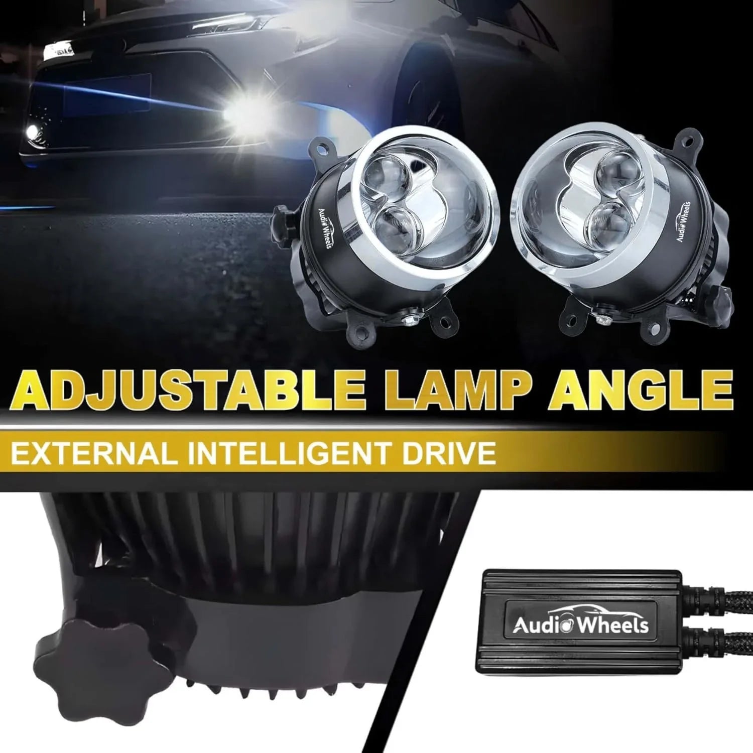 Audio Wheels 3" LED Projector Fog Lamp with Cover - 120W, 6000K White | Dual-Beam | with Blue Tint Film | 12V/24V Fog Light for Car & Vehicle Modification | For Hyundai Creta 2024 - Audio Wheels