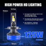 Audio Wheels H4/H19-250W LED Headlight Bulbs – 30,000 Lumens Ultra-Bright, 6000K Cool White – IP68 Waterproof, Plug & Play Conversion Kit – 50,000+ Hrs, 2-Year Warranty