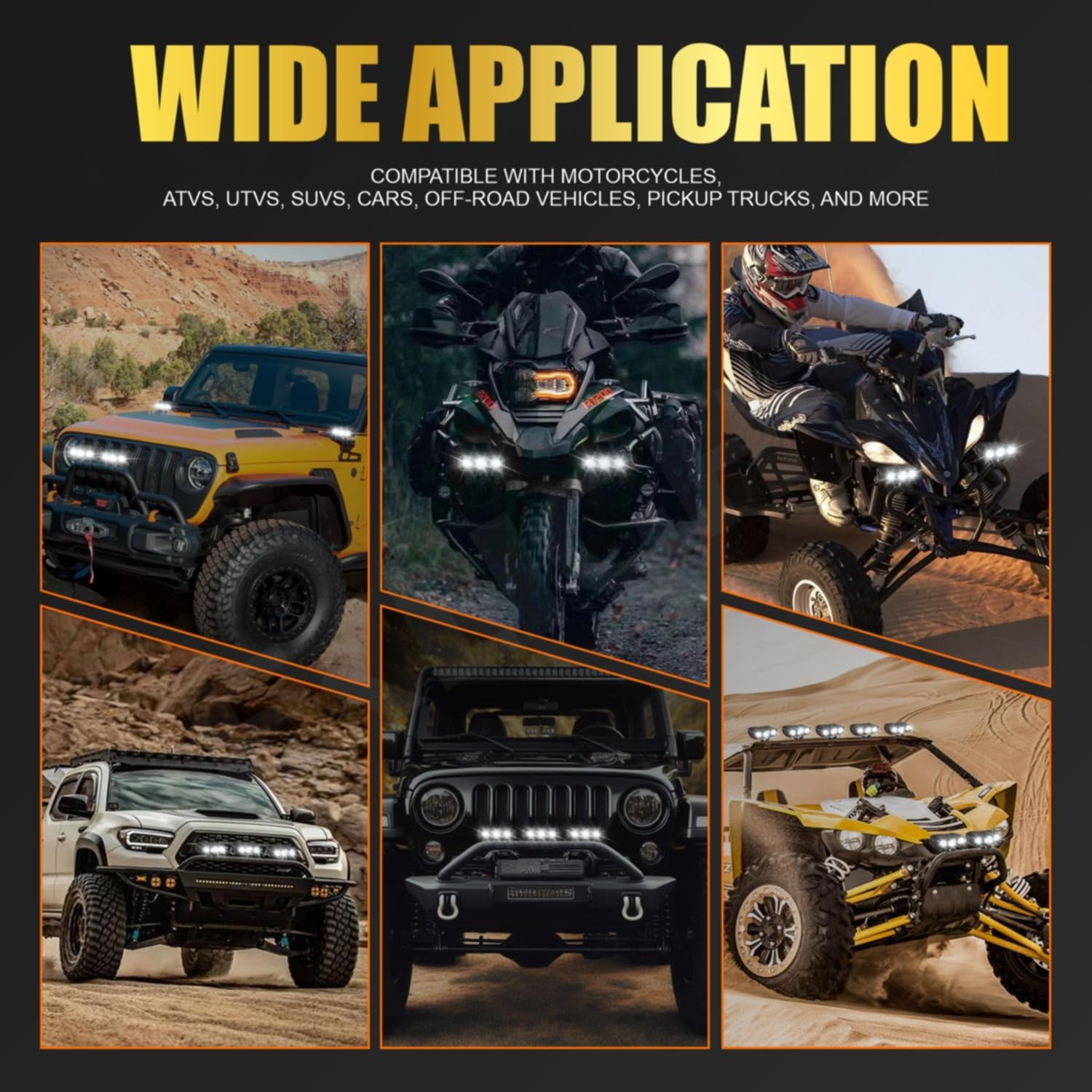 Audio Wheels 3 Eye Multifunctional Dual Beam External Lamp, Auxiliary Light, 120W Power Supply, White & Yellow Light, 20,000 Lumens, Heavy-Duty Aluminum, IP67 Waterproof, Universal Fit