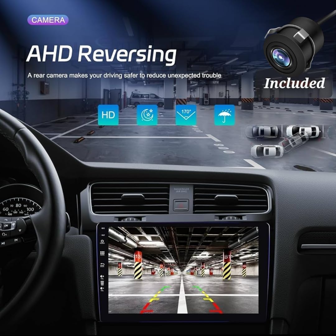Audio Wheels Double Din Car Stereo 9 1G+32G Android 12 Multimedia BT Player Touchscreen with Mirror Link Split Screen GPS Navigation WiFi USB + LED Rear View Camera+GPS Antenna+Microphone (9 INCH)