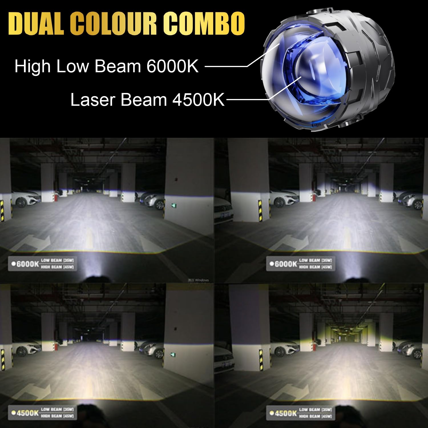 Audio Wheels 3 Inch LED Projector Fog Lamp 200W  25,000 Lumens  Dual Color 6000K 4500K  1200m Beam  Glare-Free High Beam  1 Year Warranty