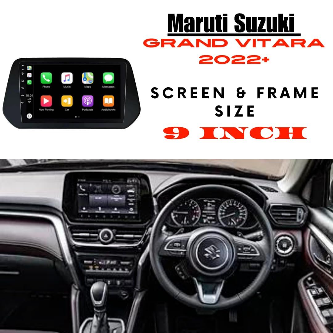 Audio Wheels (Maruti Grand Vitara 2022 9-Inch 1280P IPS Android 2/32 Car Display with Gorilla Glass - Double Din Car Stereo, Android 13,+ AHD Camera & Dashboard Frame (Maruti Grand Vitara 2022+)