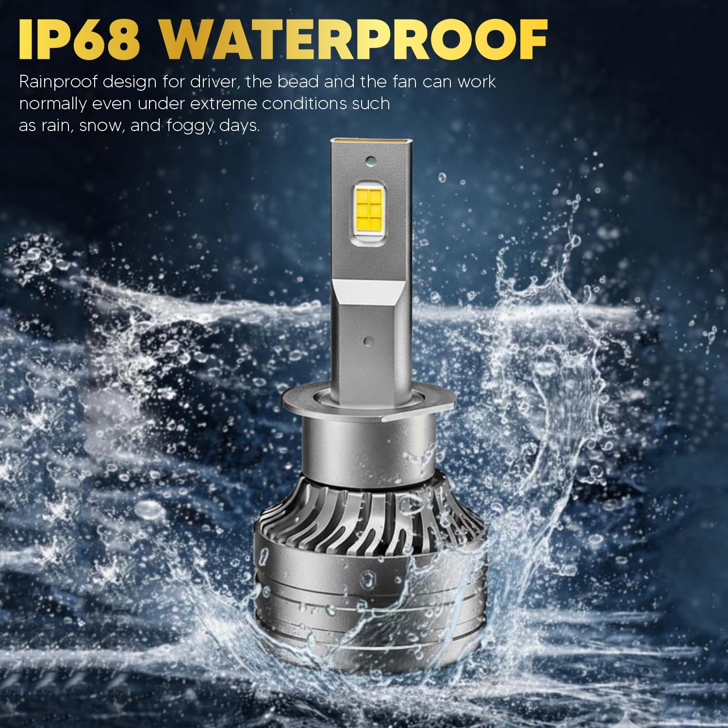 Audio Wheels H1-75W LED Headlight Bulbs – 75,00LM, 6000K Cool White, IP68 Waterproof, 1-Year Warranty, Super Bright Automotive Headlights (Pack of 2)