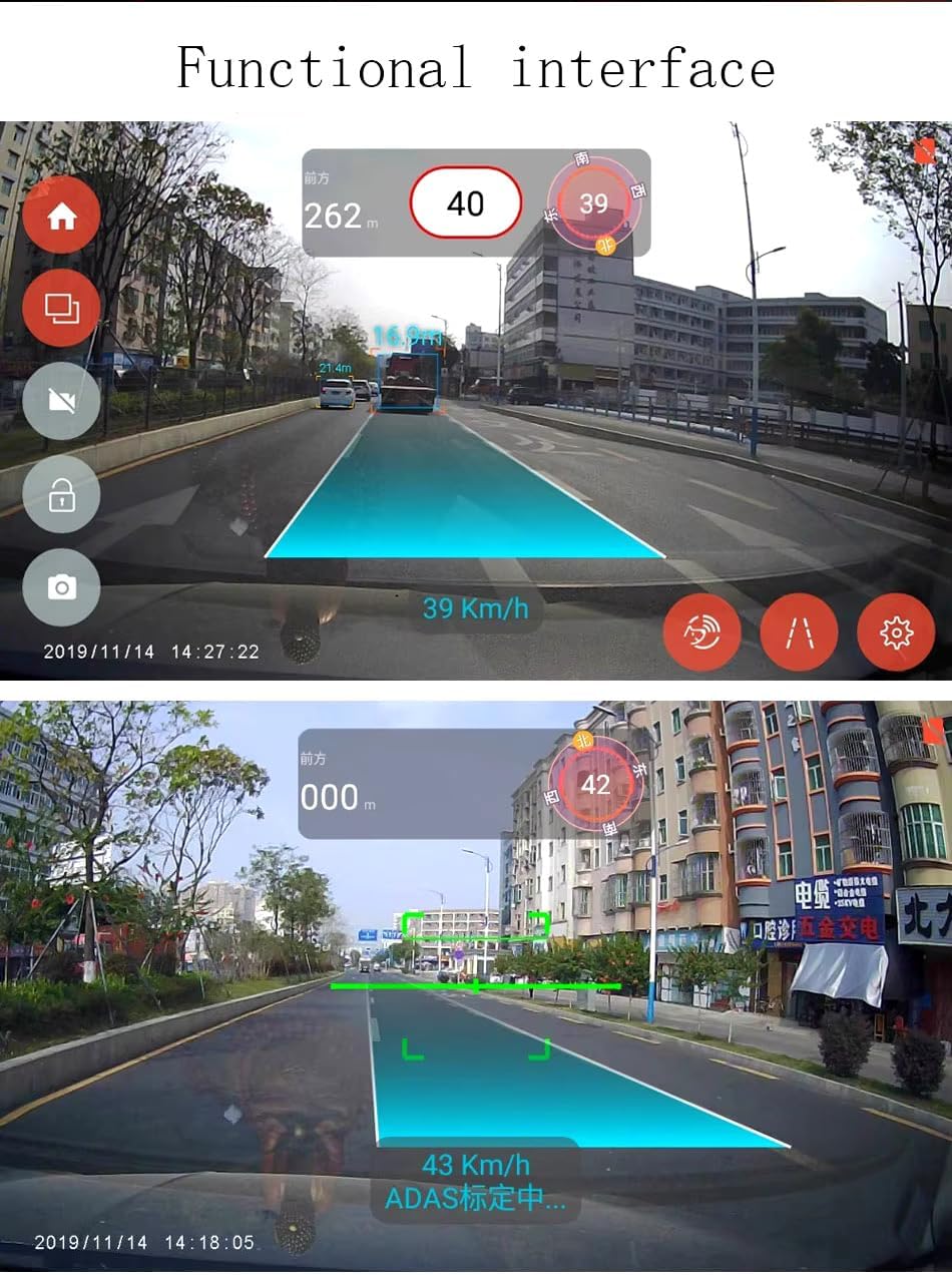 Audio Wheels Full HD 1920x1080p DVR Dashcam with 170° Wide Angle, Automatic Cyclic Recording, 32GB Memory Support, Android Stereo Compatibility, and App Control for High Definition Video Quality.