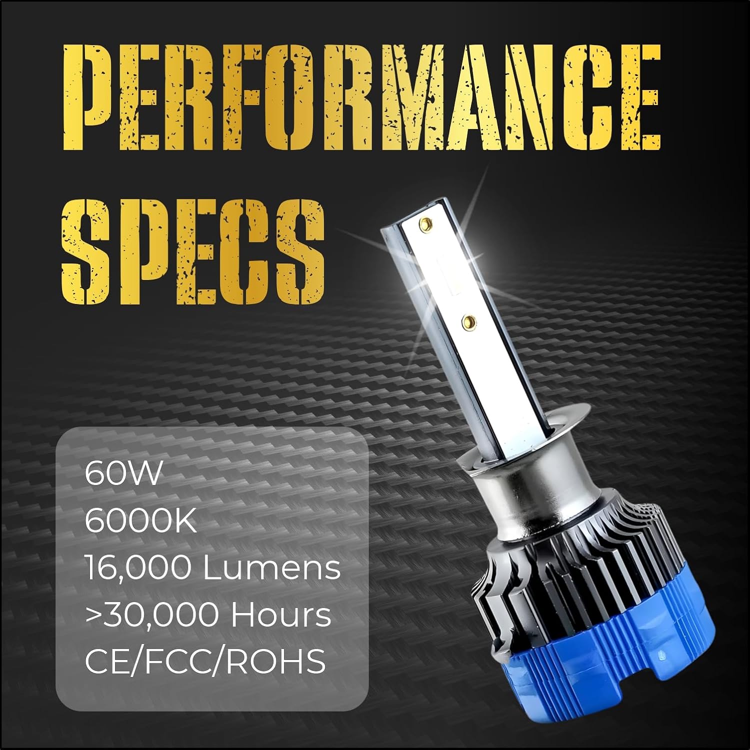 Audio Wheels H1 60W Car Led Headlight Bulbs, 16,000 Lumens Super Bright LED Headlight Conversion Kit for Cars 6000K Cool White Quick Installation Halogen Replacement, (H1-60W)