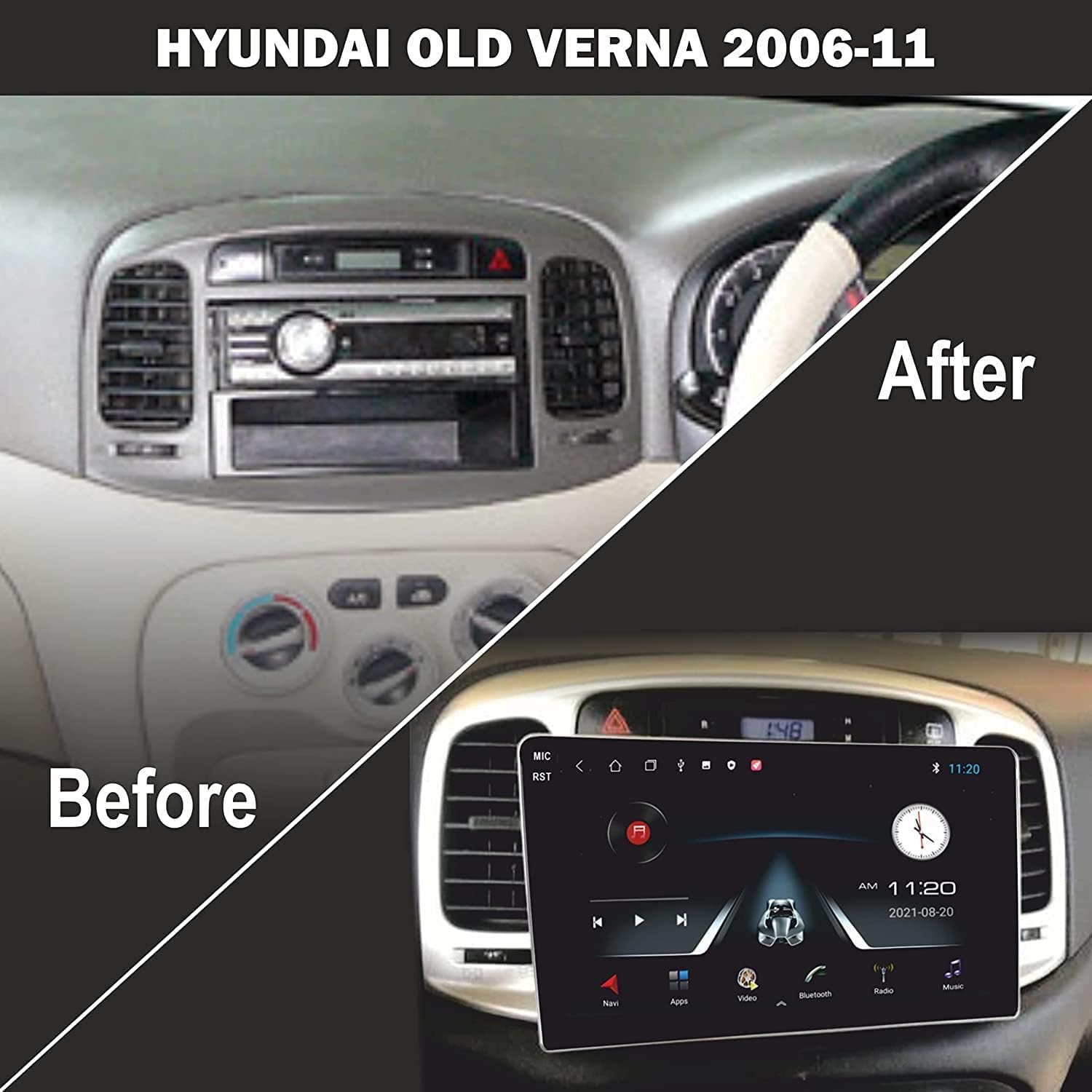 Audio Wheels Wireless CarPlay & Stereo Auto 9inch 1280P Car Android Display with Gorilla Glass | Android 13 | TS-9 Processor | 2GB & 32GB-Frame Included-AHD Camera (Hyundai Verna 2006)