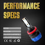 Audio Wheels H8/H11 60W Car Led Headlight Bulbs,16,000 Lumens Super Bright LED Headlight Conversion Kit for Cars 6000K Cool White Quick Installation Halogen Replacement, (H8/11-60W)