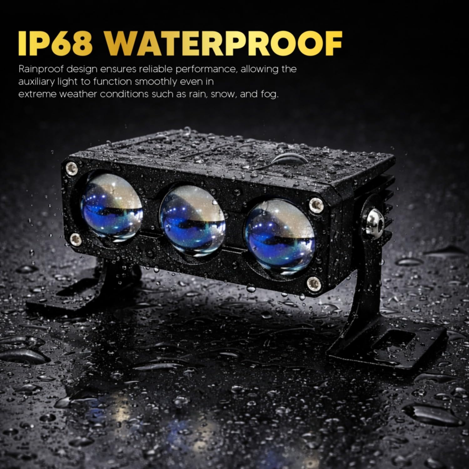 Audio Wheels 3 Eye Multifunctional Dual Beam External Lamp, Auxiliary Light, 120W Power Supply, White & Yellow Light, 20,000 Lumens, Heavy-Duty Aluminum, IP67 Waterproof, Universal Fit